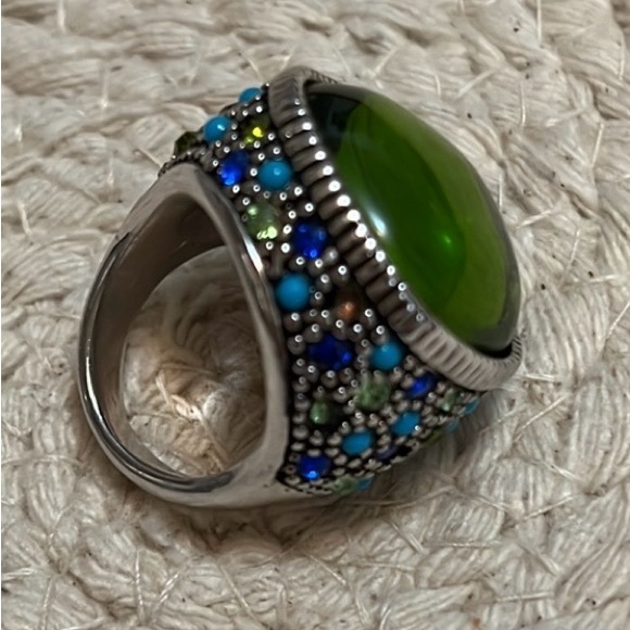 Lia Sophia Green & Silver Rhinestone Statement Ring Size 6 - Picture 11 of 16